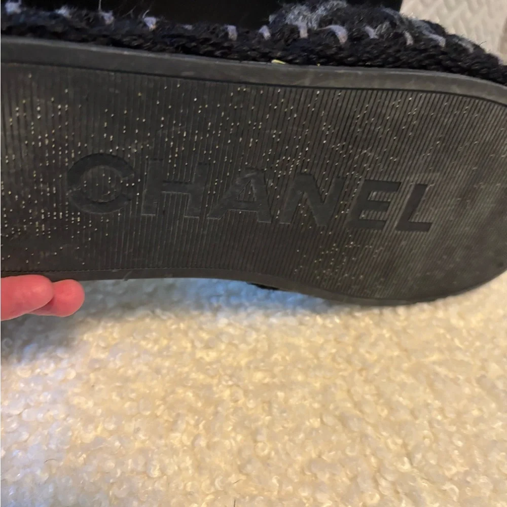Authentic! CHANEL Braided Cord Black and Gray Woven (Slides Mules) - Picture 7 of 8